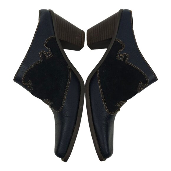 Western Blue Leather Suede Mules Boot Style Clogs Sz 6 Brass Studs Rodeo Slip On - Picture 8 of 12